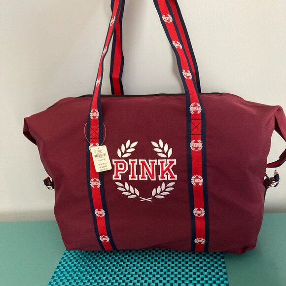 Victoria's Secret PINK Burgundy Logo Duffle Weekender Bag. NWT - Picture 3 of 16